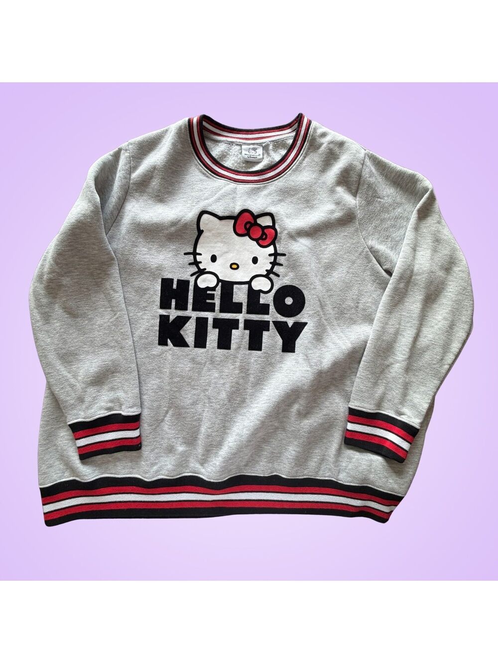 Hello Kitty Sanrio Women’s 3X Gray Sweatshirt | Varsity Stripe Pullover Plus Y2K